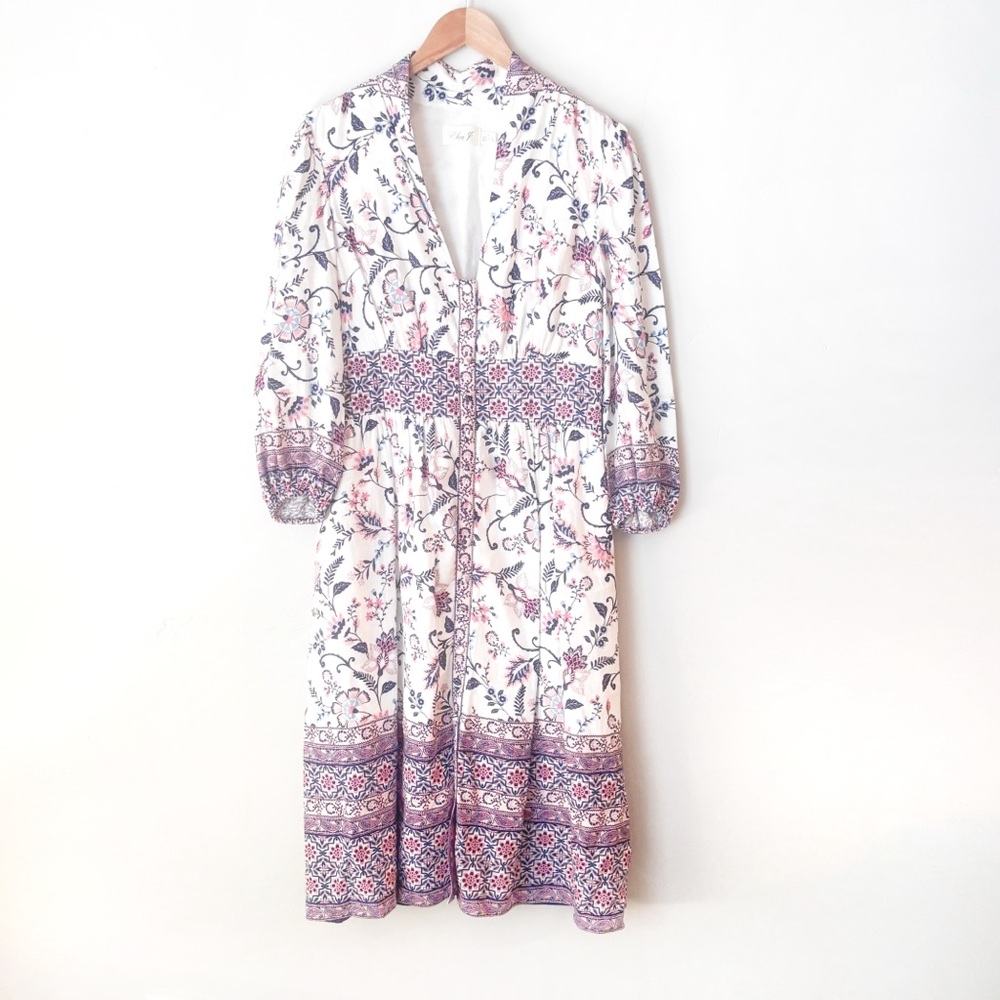 Floral sunday dress Eliza J Sz 10 button cotton linen boho midi dress